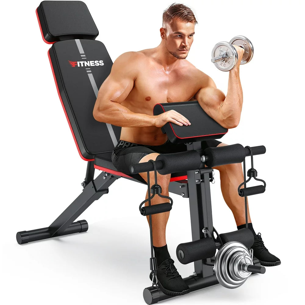 Man using workout bench.